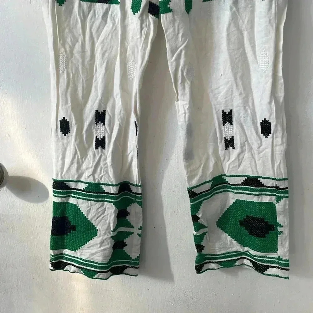 Zara Embroidered linen blend tribal pants 25” - Picture 7 of 12